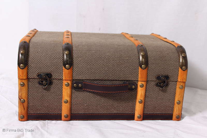 Oldtimerkoffer Koffer Halbrund Holzleisten Koffer 2 Größen "L" Nice Jute Retro 