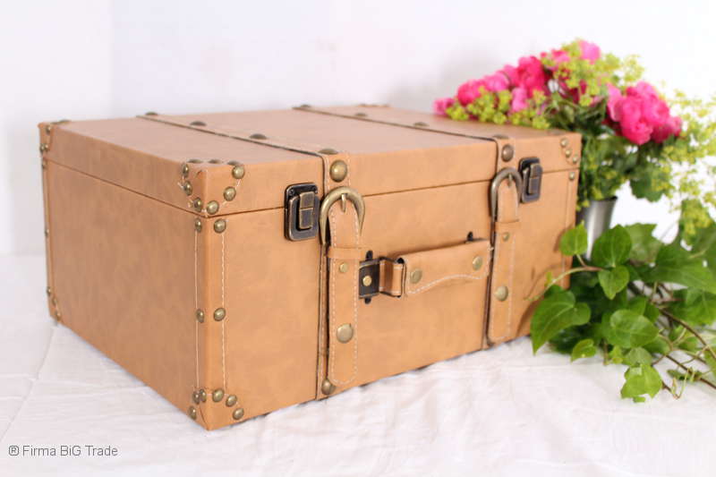 L Shabby Chic Holzkoffer Oldtimer koffer beschriftet Lederriemen 3 Größen 